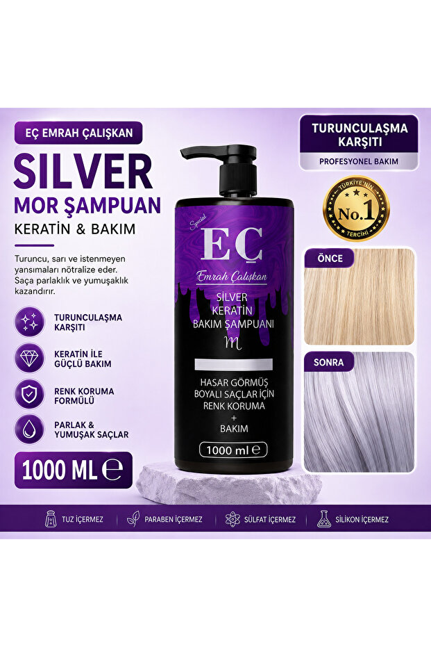 Eç Silver (Purple) Shampoo with Keratin Content 1000 Ml.