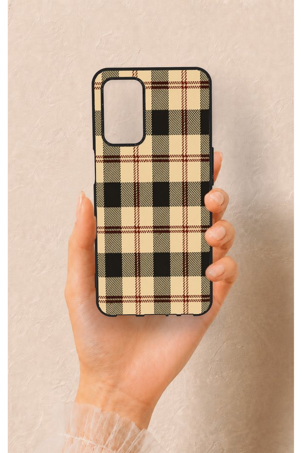 Oppo A55 Compatible Cream Plaid Patterned Silicone Case