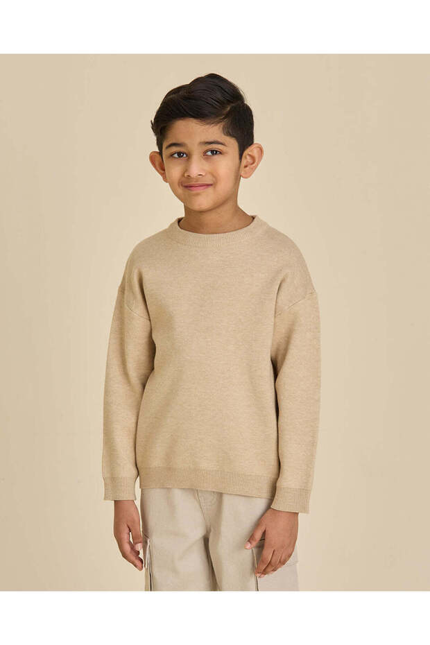 Boys Beige Round Neck Pullover