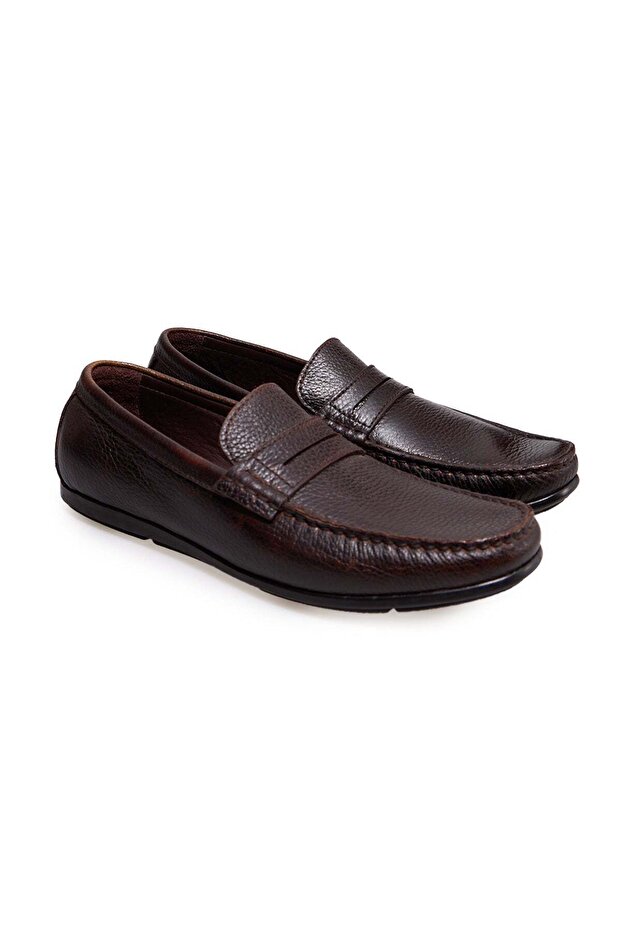 Brown Laceless Genuine Leather Men's Shoes