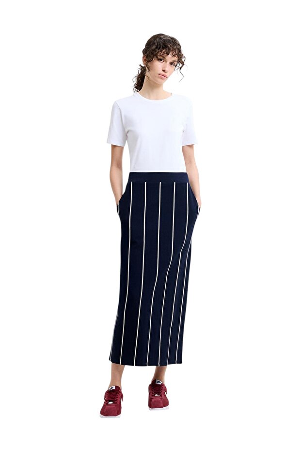 Women Sunday Sweat Striped Midi Skirt