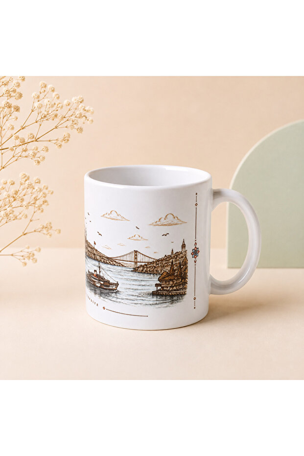 Istanbul Themed Porcelain Mug – Istanbul Bosphorus Design Mug 300 ml
