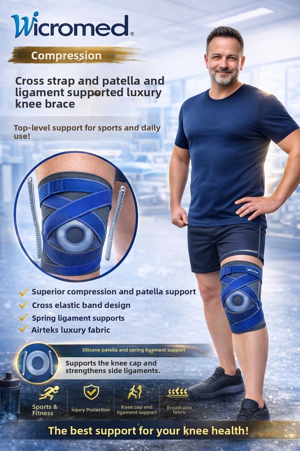Menuskus Crossed Ligament Support Patella Spring-Assisted Knee Brace with Bandage Knitted Luxury Fabric Wm419