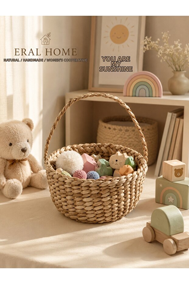 Hand Knitted Wicker Multi-Purpose Children's Room Organizer Basket Natural Decorative Basket 18 cm