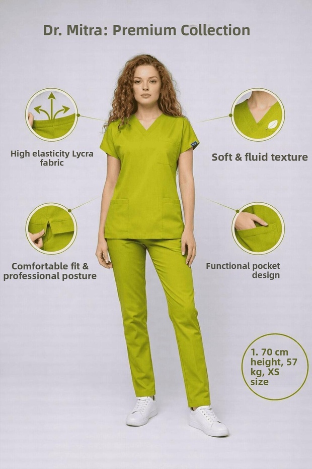 Walnut Green Stretch Fabric Nurse Doctor Uniform Unisex Surgical Scrubs Set