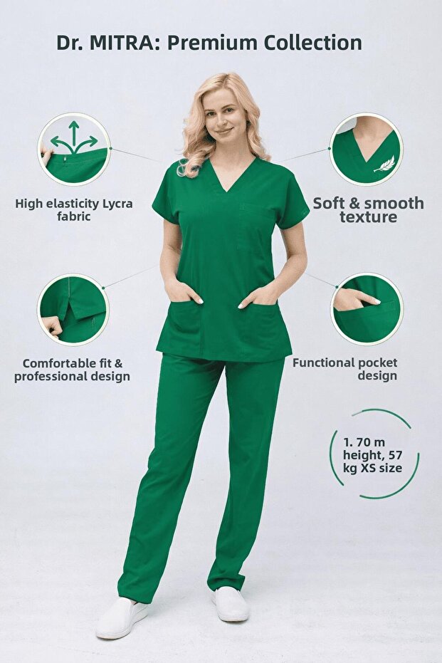 Operating Room Green Stretch Fabric Nurse Doctor Uniform Unisex Surgical Scrubs Uniform Set