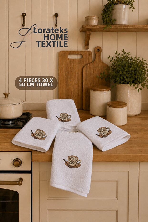 Aruma | Set of 4 Embroidered 30X50 cm Kitchen Towels | Drying Cloth | Towel & Towel Set | Towel | Kitchen Towel | Dowry Set