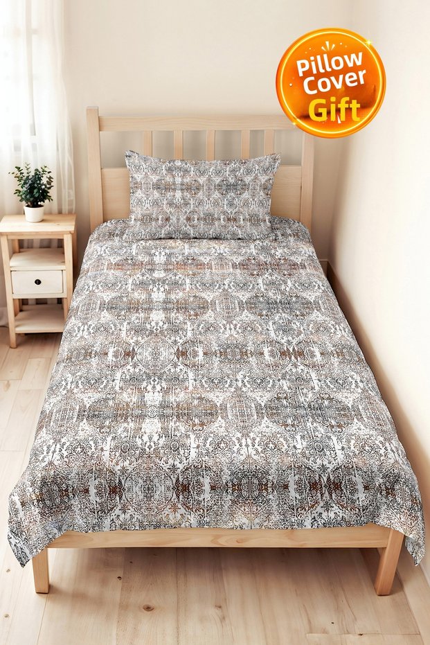 Vintage Geometric Beige Single Pique Set - Bohemian Gray Brown 160X220 cm Seasonal Bedspread