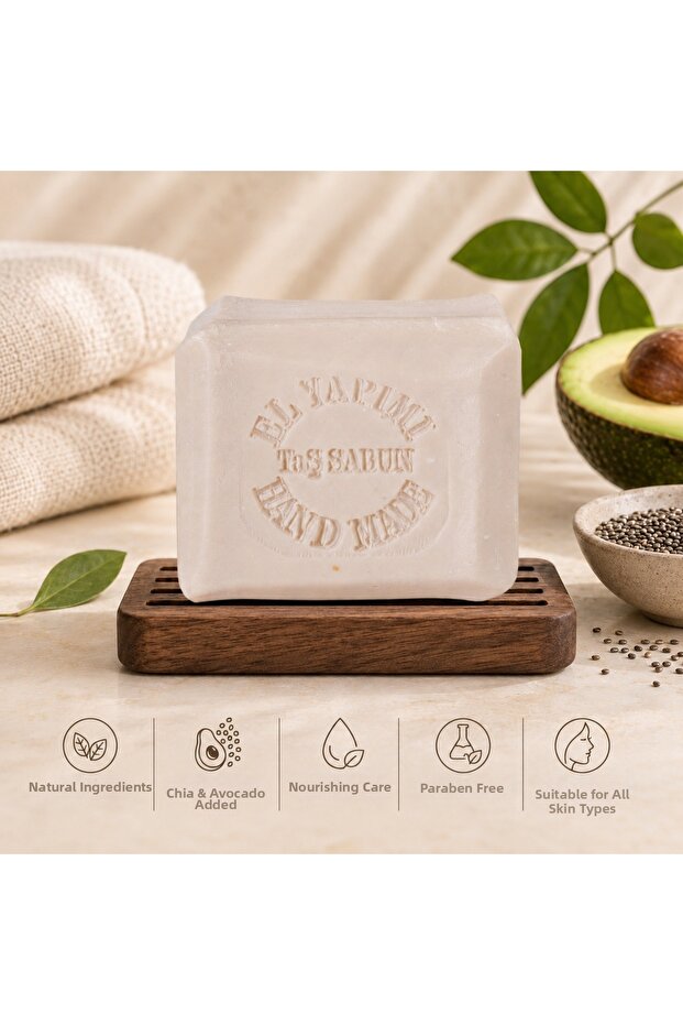 Stone Forged Hand Made Chia & Avocado Soap 120 Gr 120 Gr White