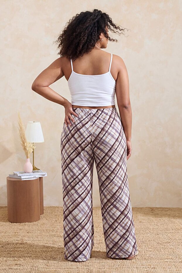Mor Ekoseli Büyük Beden Kapri Boy Pijama Altı TBBSS26IA00016 - 3