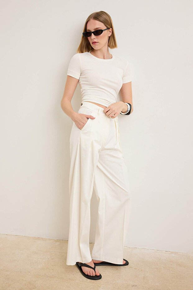 Beyaz Kalın Kumaş Wide Leg/Geniş Paça Pantolon | TWOSS26PL00019 - 2