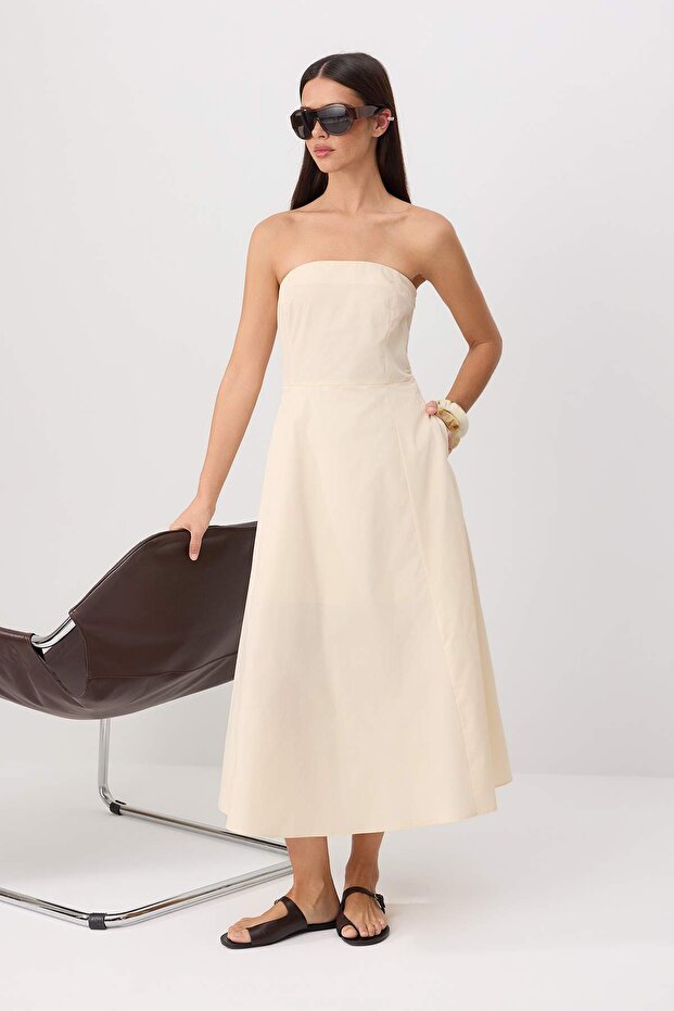 Taş Straplez Poplin Maxi Dokuma Elbise TWOSS26EL00422 - 1