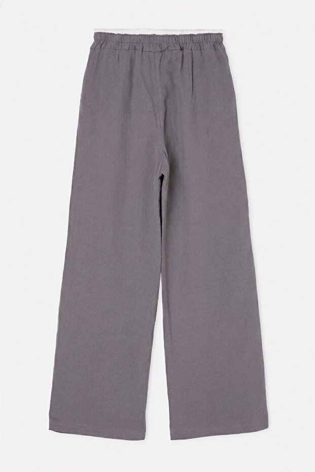 Gri Beli Latikli Ayarlı Cepli Muslin Pantolon TDRSS26PL00049 - 6
