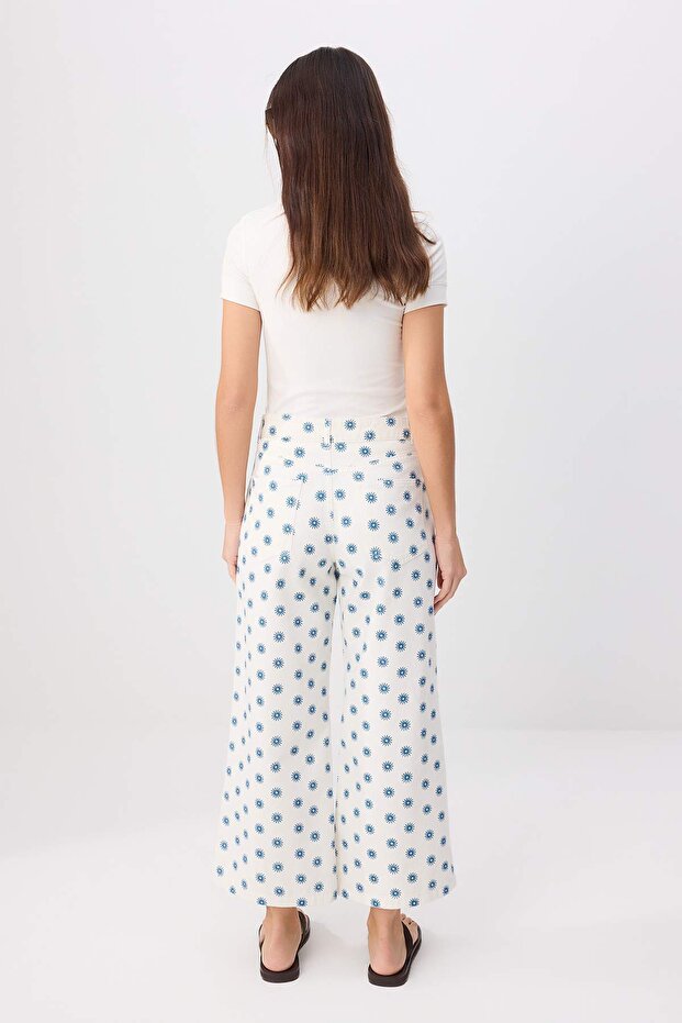 Beyaz Güneş Desenli Yüksek Bel Culotte Jeans TWOSS26JE00365 - 4