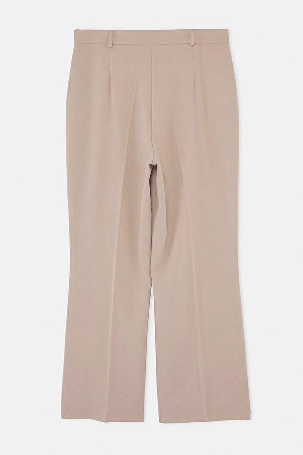 Bej Özel Koleksiyon Dökümlü Wide Leg/Geniş Paça Büyük Beden Kumaş Pantolon TBBSS26AR00062 - 6