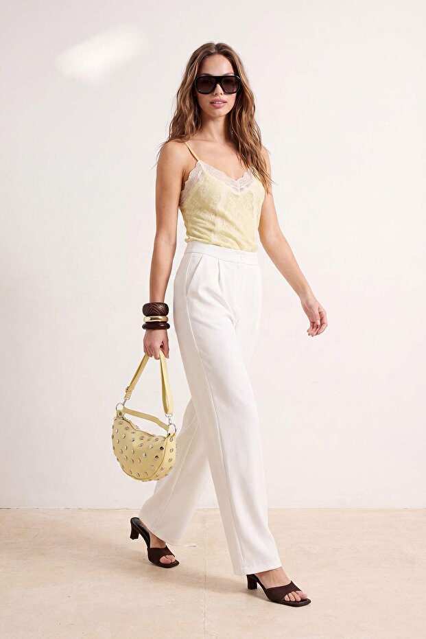 Beyaz Wide Leg/Geniş Paça Dokuma Pantolon TWOAW22PL0139 - 1