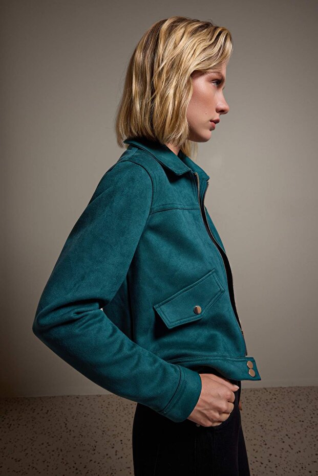 Green Fitted Fit Suede Thin Jacket Coat Twoaw26Mo00016