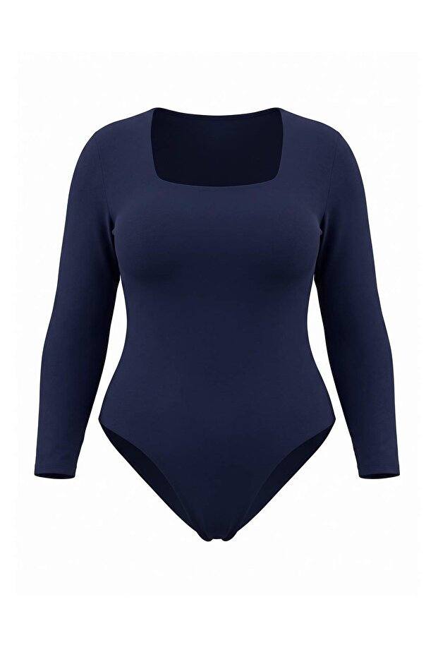 Lacivert Fitted/Vücuda OturaKare Yaka Alttan Çıtçıtlı Örme Body TBBAW27CS00018