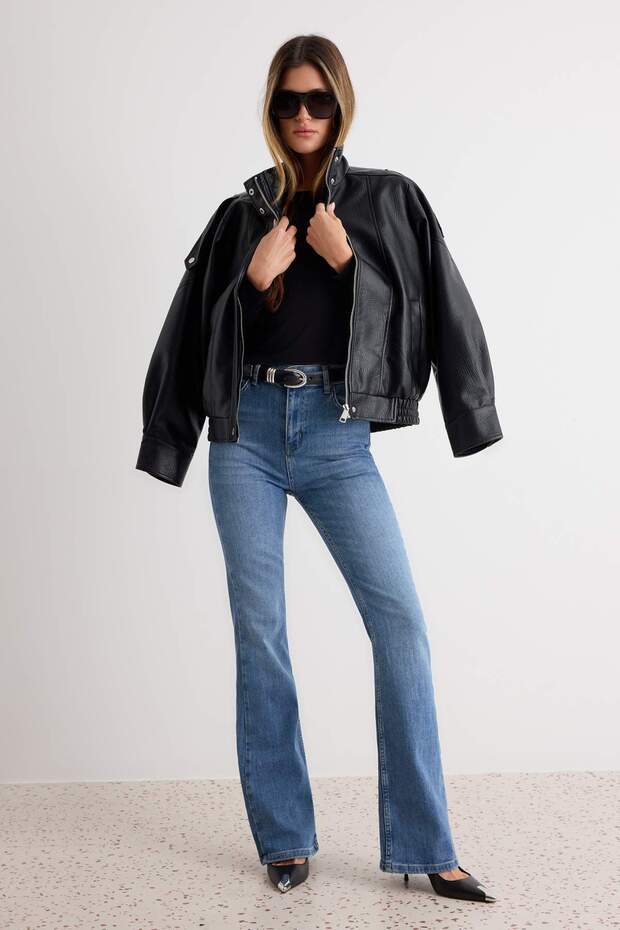 Mavi Yüksek Bel Comfort/Esnek İspanyol Paça Flare Jeans TWOAW26JE00095 - 1