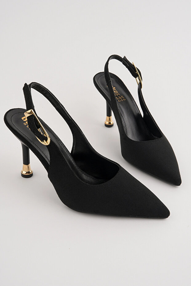 bakacstore Kadın Siyah Süet Tokalı Sivri Şık Topuklu Stiletto Ayakkabı