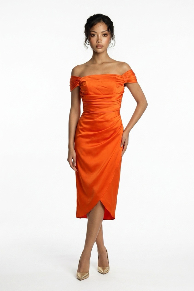 Women's Madonna Collar Draped Asymmetrical Satin Short Dress