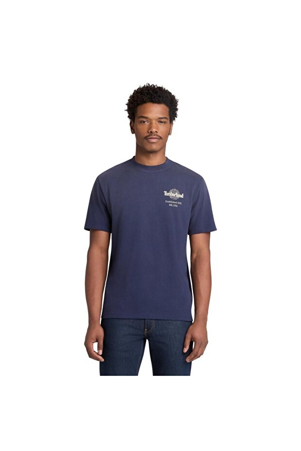 تي شيرت Sunfaded Back Tree Logo Graphic Hw للرجال باللون الأزرق الداكن Tb0a5mmm4511