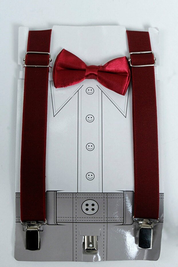 Claret Red Children's Trouser Hanger and Bow Tie Set