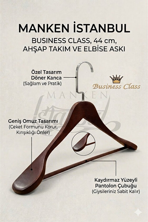 Business Class 3 Pieces 44 cm Italian Hook Solid Wood Suit Hanger Coat Hanger Jacket Hanger