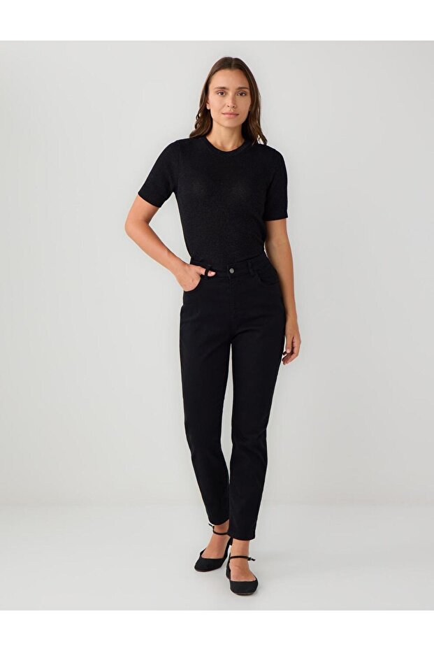 Black Regular Leg High Waist Pocket Woven Trousers