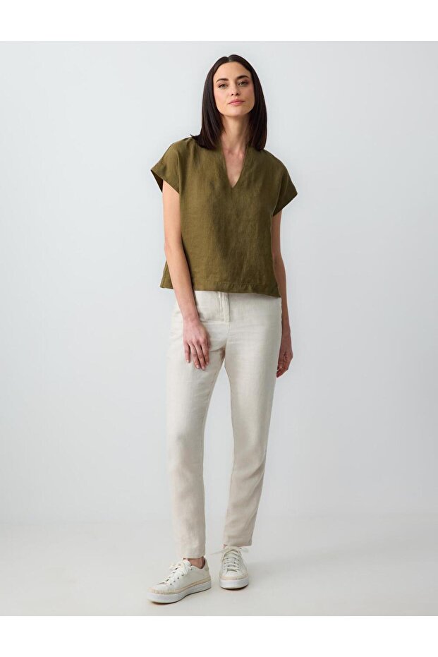 High Waist Regular Leg Linen Pants