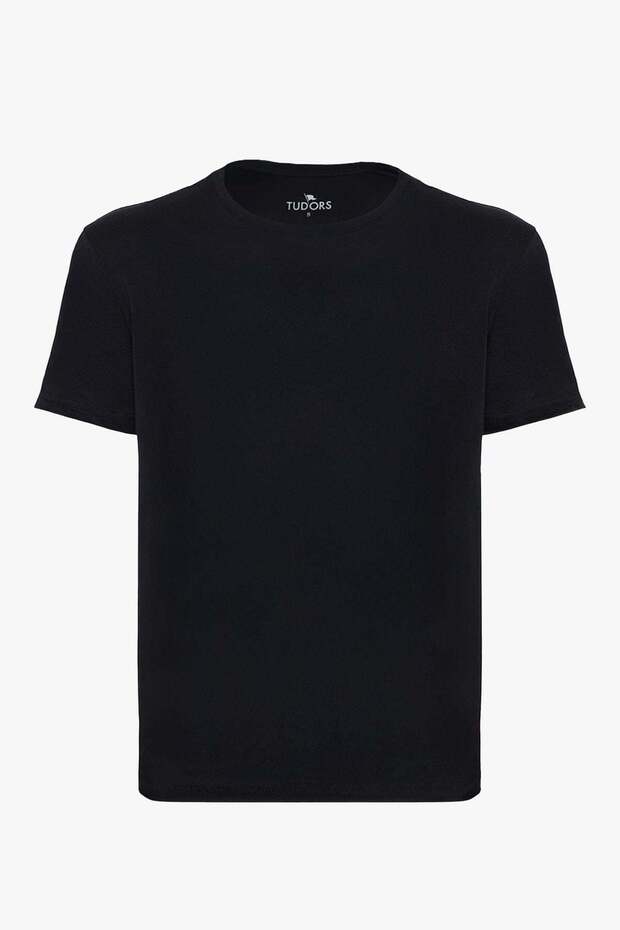 Tudors Unisex Slim Fit Dar Kesim %100 Pamuk Yumuşak Dokulu Siyah Bisiklet Yaka Tişört