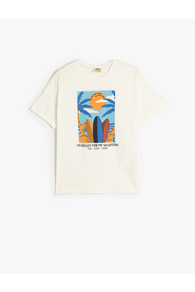 Crew Neck Print Detailed Short Sleeve Cotton T-Shirt