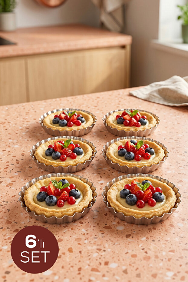 Set of 6 Mini Size Metal Serrated Tartlet and Portion Cake Molds with Wide Base