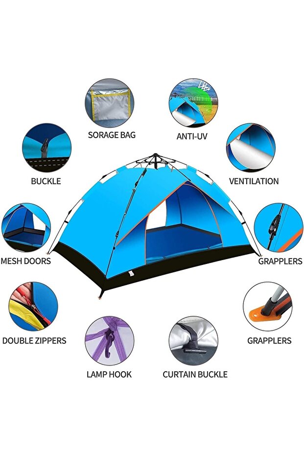 Pop-Up Portable Camping Tent, Automatic 2-4 Person Tent for Hiking Glamping