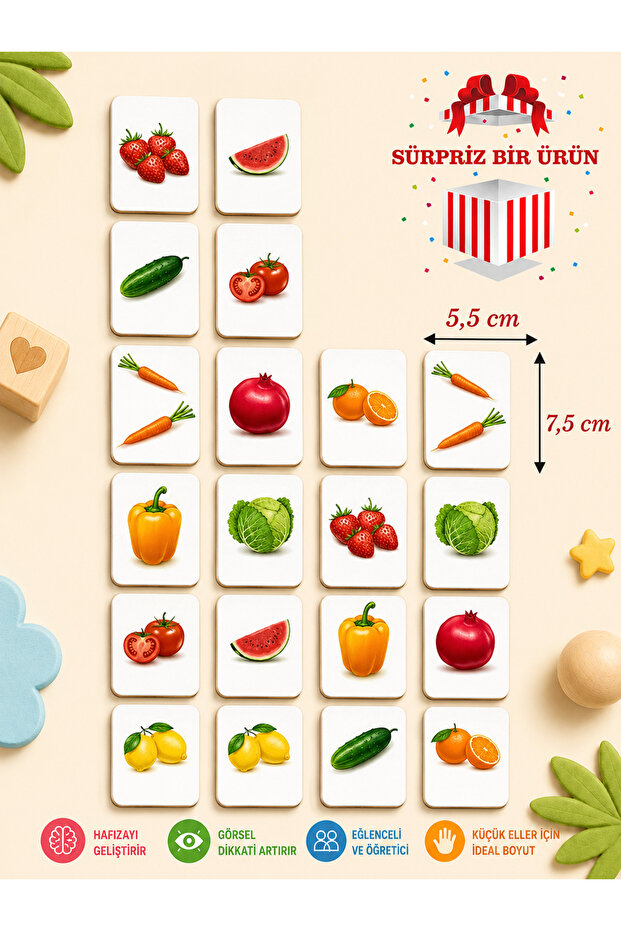 Intelligence Cards Wooden Educational Memory Matching Game Cute Fruits Toy ( 5.5 x 7.5 CM)