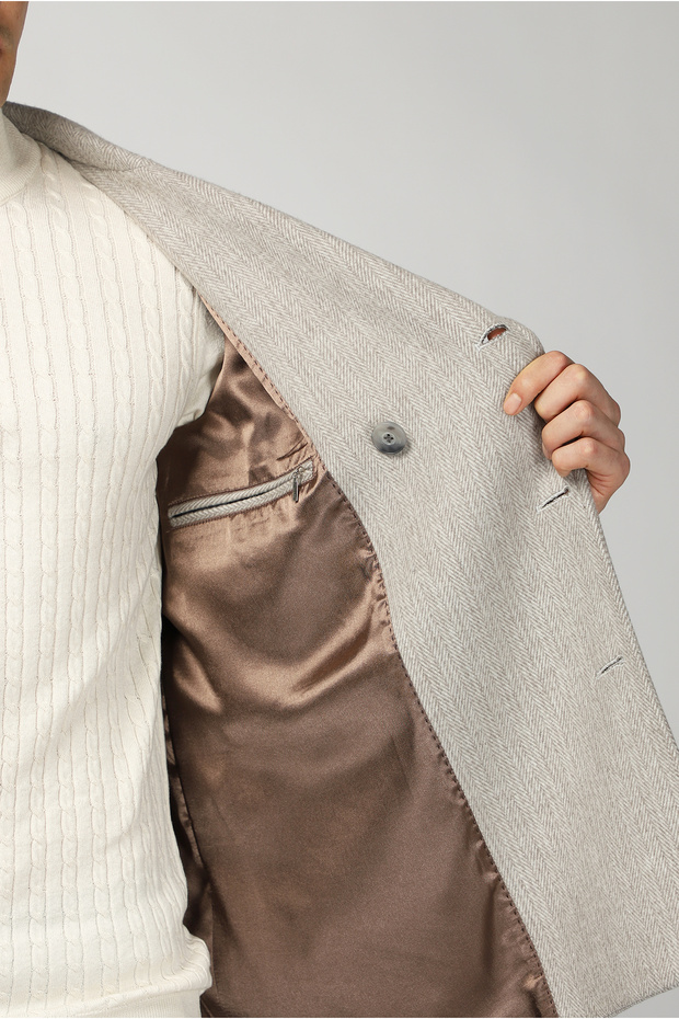 Woolen Patterned Double Breasted Coat - 7