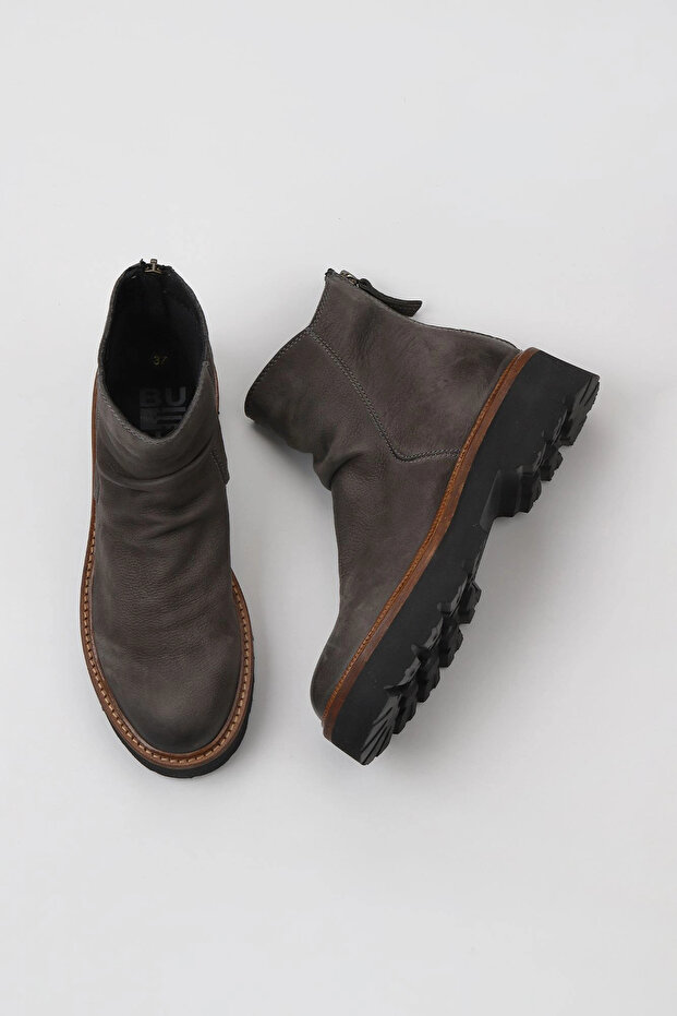 Grey dark nubuck women's flat boot 01wv9900
