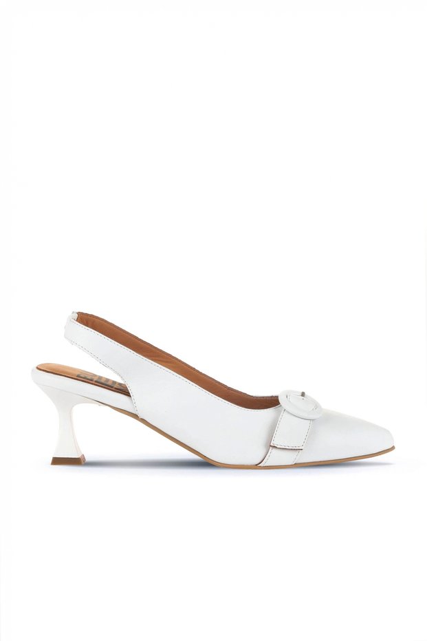 White Leather Women Heeled Shoes 01Wa1306