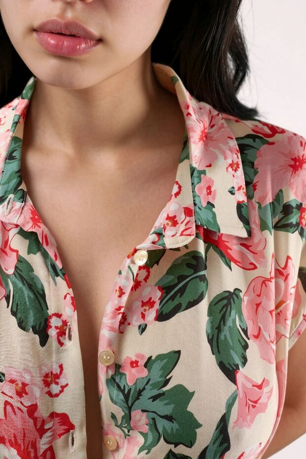 Patterned Buttoned Midi Shirt Dress - 8