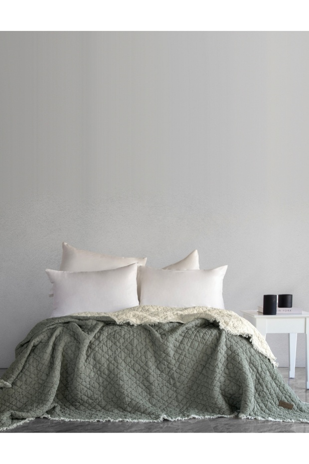 Cedric Filled Washable 100% Cotton Double Bedspread & Pike 230X240 cm Khaki