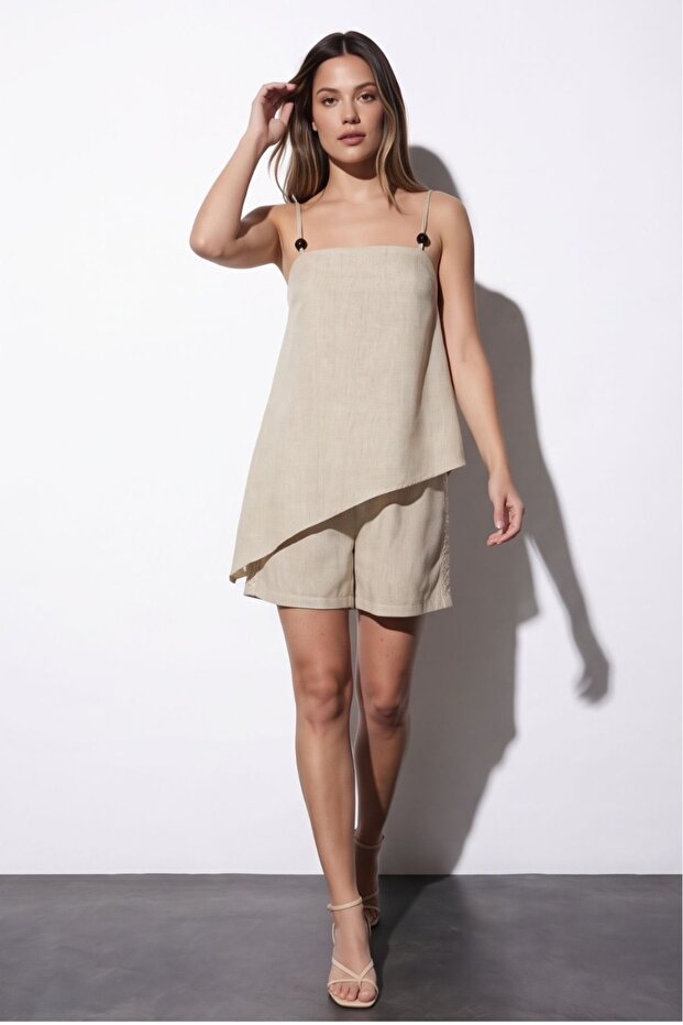 Beige Casual Strappy Aerobin Blouse