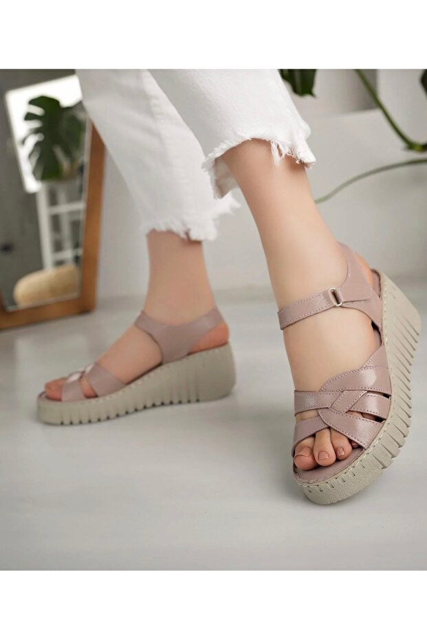 Genuine Leather Daily Women's Sandals Powder