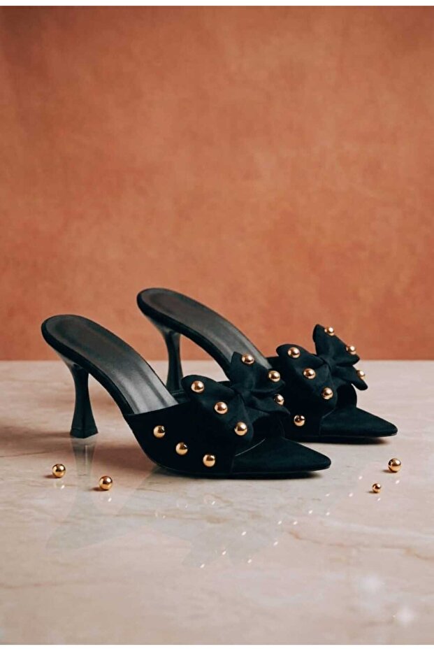 Women's Slippers with Bow and 9 cm Heels