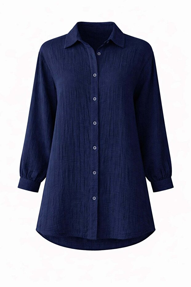 Low Sleeve Muslin Casual Shirt Dark Blue 9329