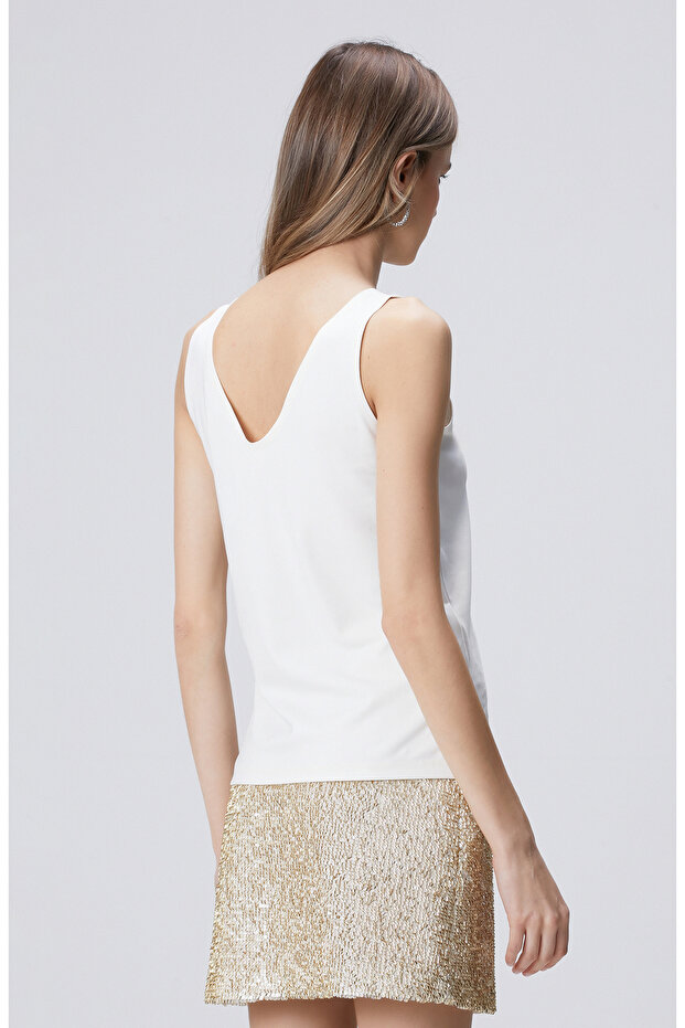 Kırık Beyaz Basic Örme Bluz - 5