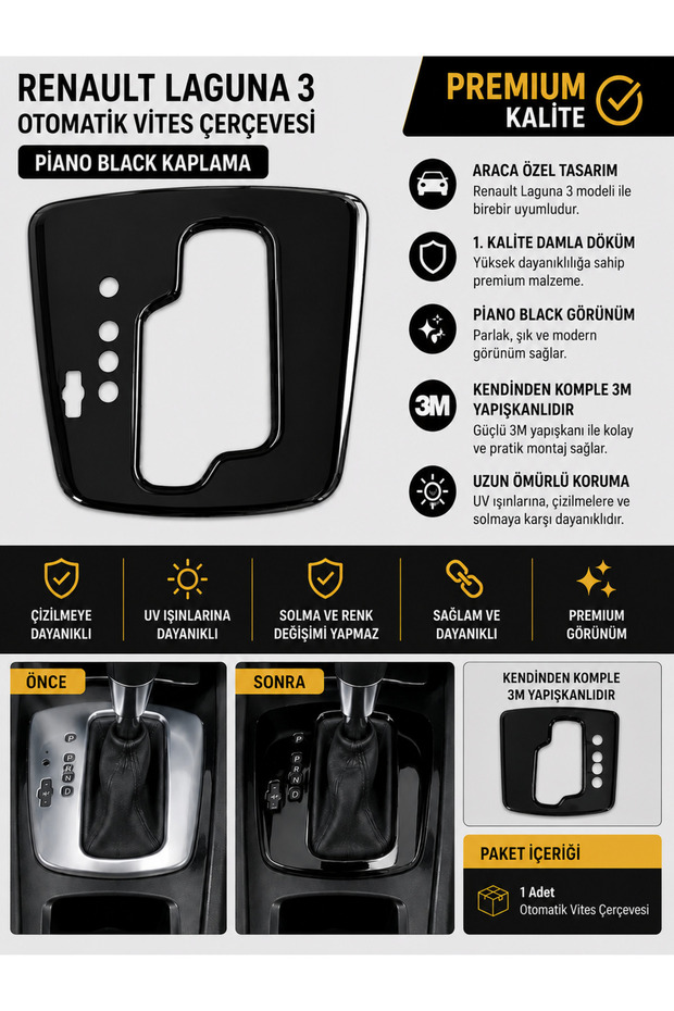 Renault Laguna 3 Automatic Gear Shift Frame Covering in Piano Black Color Special Design