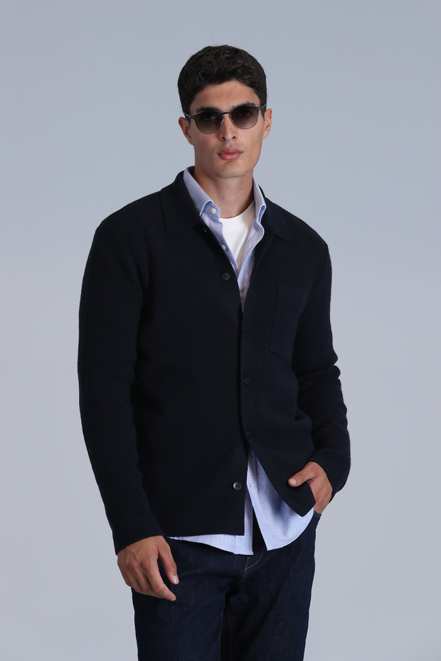 Ανδρική ζακέτα Navy Blue Solid - 1