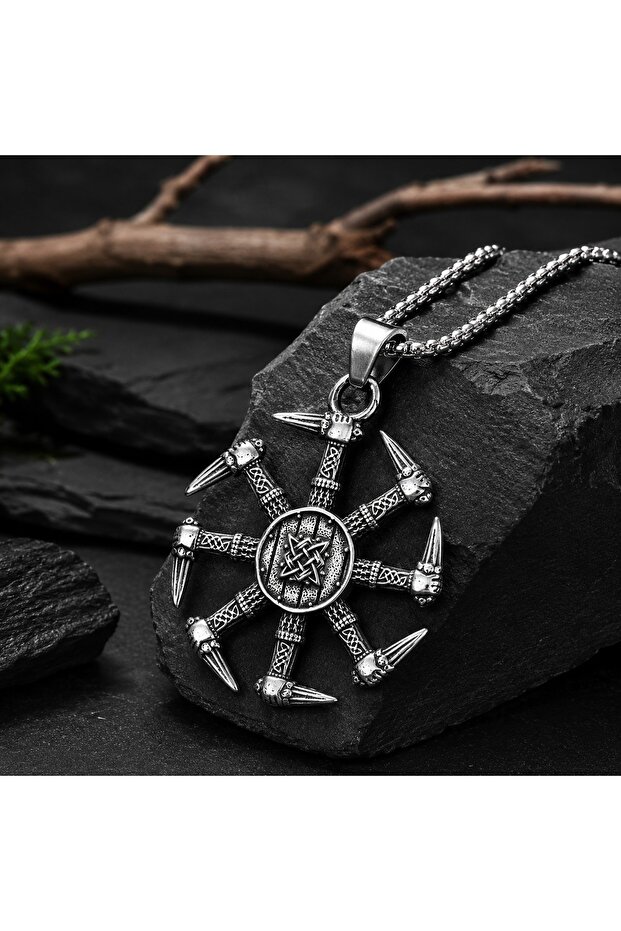 Stainless Steel Infinity Life Cycle Strength and Connectivity Icon Rune Symbol Viking Sun Pendant