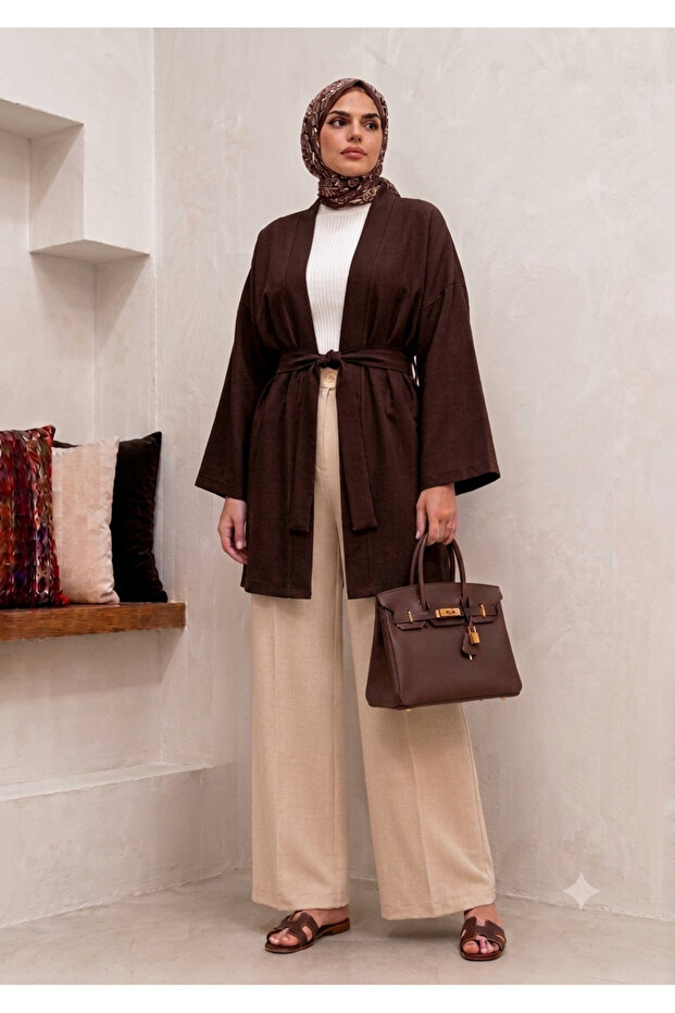 Hijab Plus Size Aerobin Belted Short Kimono
