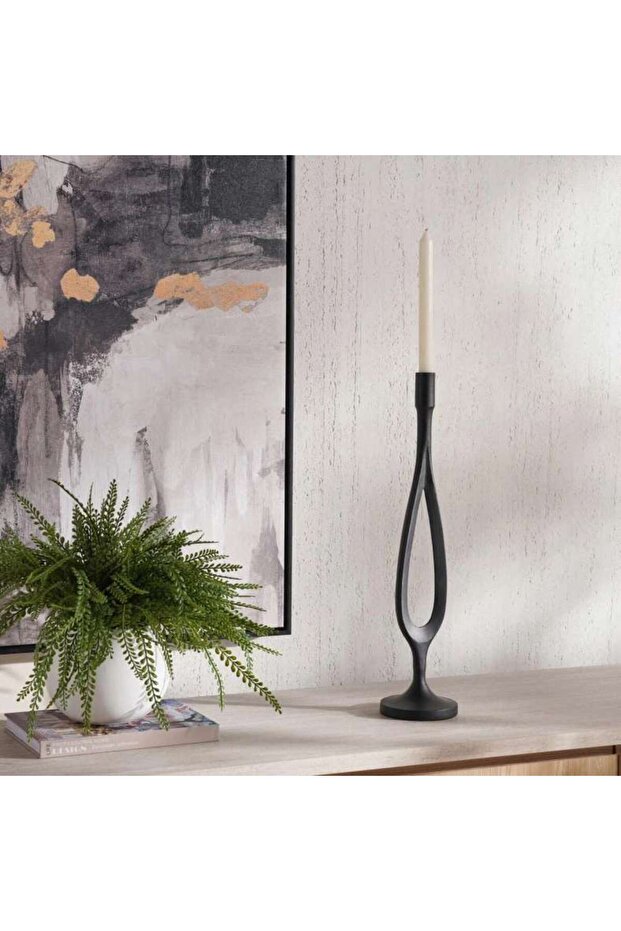 Fausto Metal Taper Candle Holder 12x12x53cm - Black